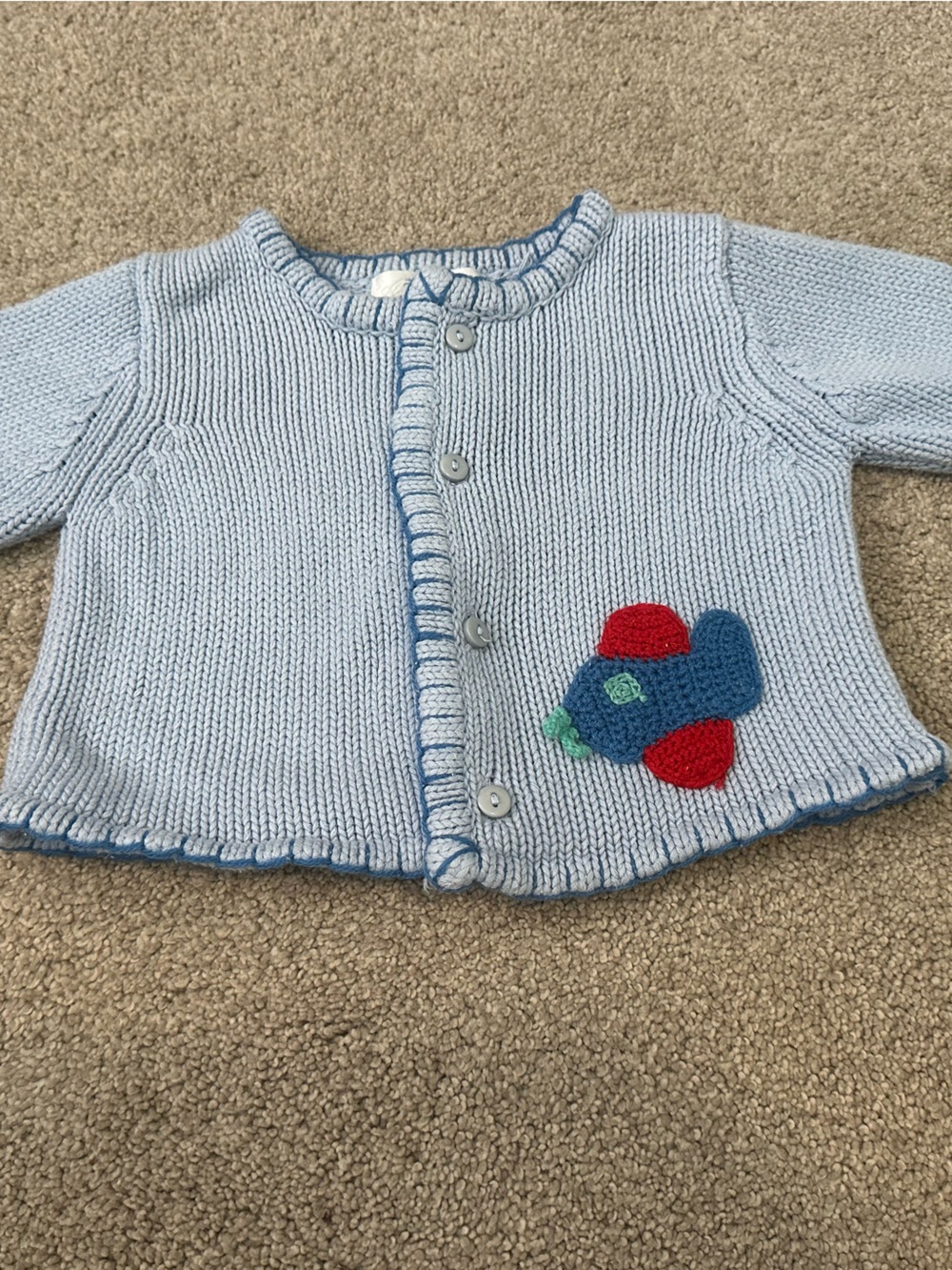 Angel Dear 6-12M Light Blue Knit Cardigan with Airplane Applique